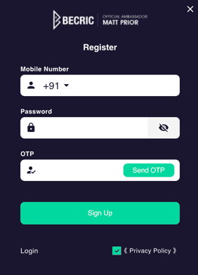 Registration at Becric casino